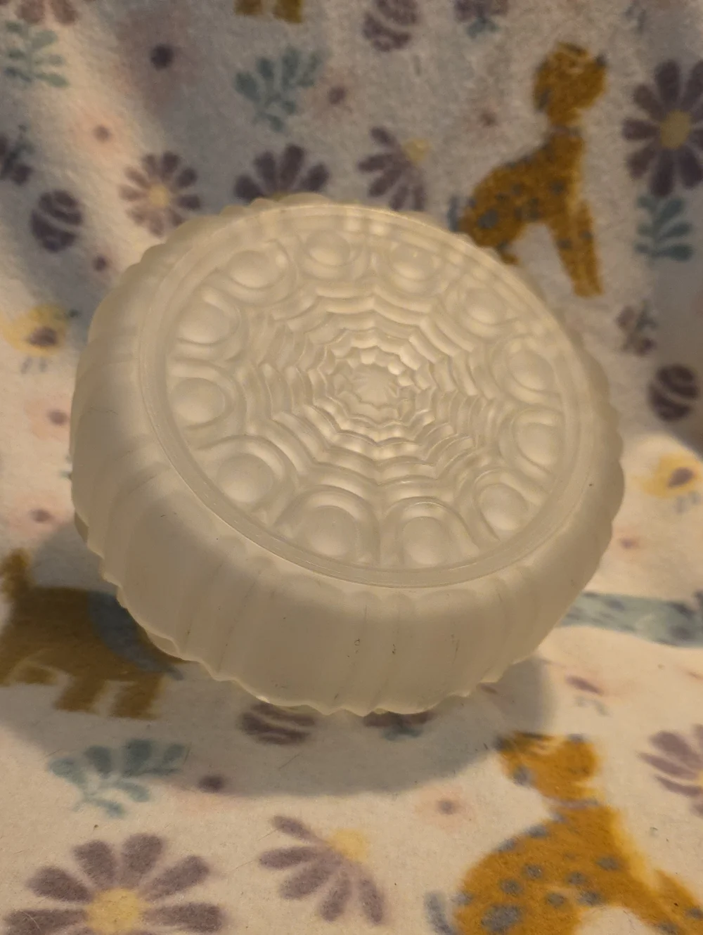 Frosted Glass Floral Candy Dish with Lid - White